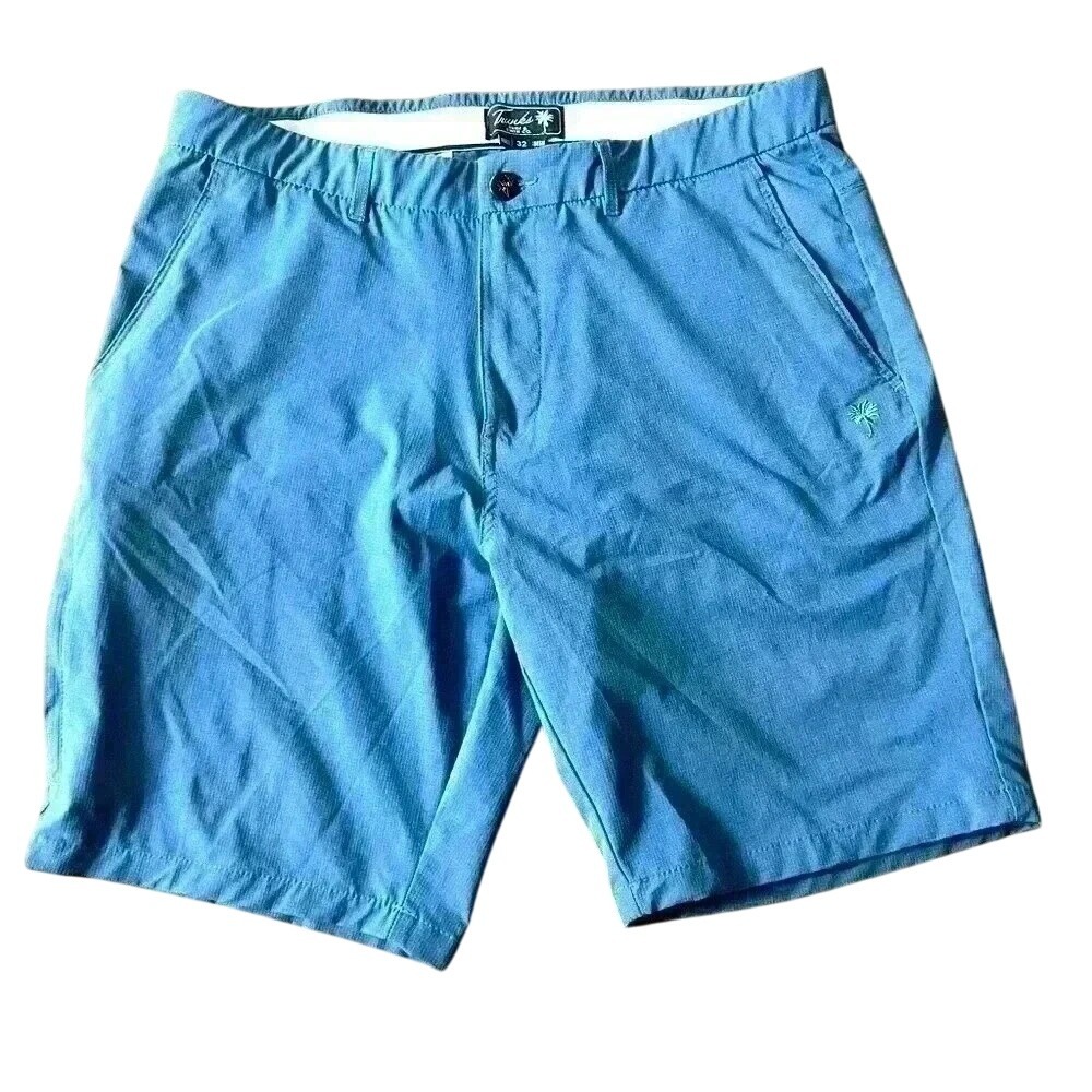 Trunks Surf‎ & Turf Men's Blue Palm Tree Golf Shorts Size 34 Casual Flat Front
